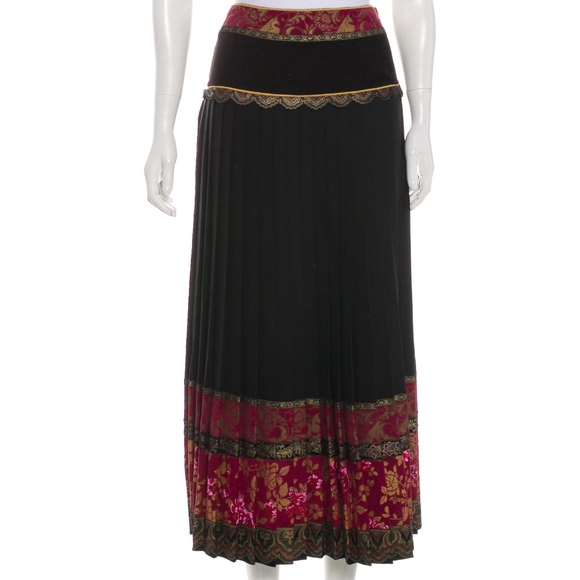 Roberto Cavalli Silk & Leather Midi Skirt